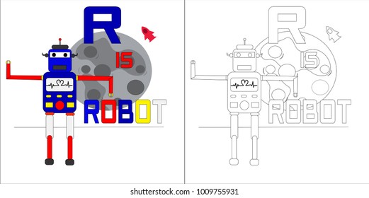 coloring book alphabet for kid. robot cartoon vector