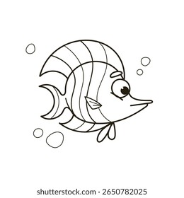 Coloring Book Angelfish in Outline Design
