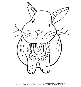 Coloring book with animal. Rabbit vector Illustration. Children's coloring book black and white, baby vector illustration. 