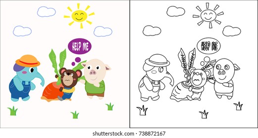 coloring book animal. vector cartoon illustration