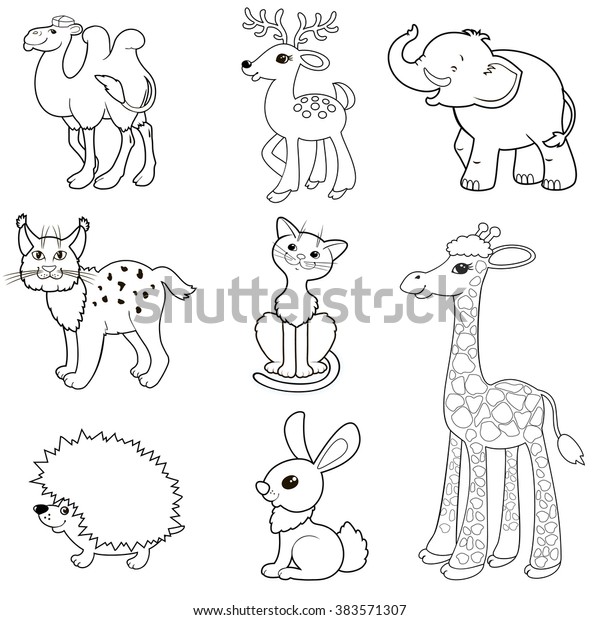 Coloring Book Animals Camel Deerelephant Lynx Stock Vector (Royalty ...