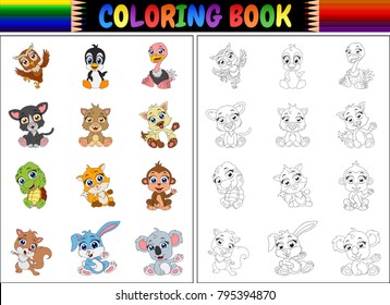 Coloración libro con colección de dibujos animados de animales