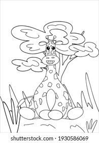 coloring book animals for children vector. The isolated object on a white background. Giraffe Africa coloring page.
