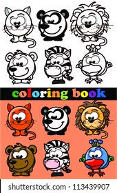 Coloring book of animals, vector