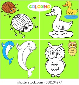 coloring book with animals. Vector black-and-white illustrations