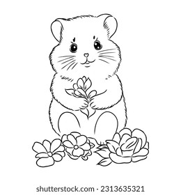 Coloring book with animals, vector illustration color and black and white, cartoon hamster.