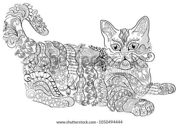 coloring book anti stress cat colour stock vector royalty
