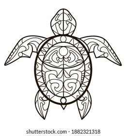 Coloring book antistress black and white vector with Turtle. Picture for coloring, tattoo posters,  stickers, printing on fabric