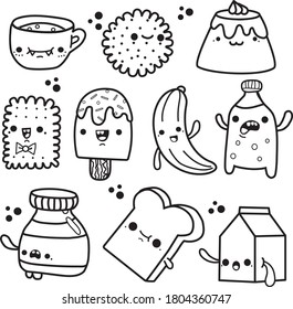 Coloring book anti-stress. Cute cartoons in kawaii style