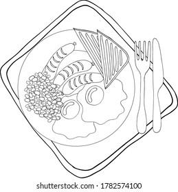 coloring book antistress food Breakfast eggs with sausages