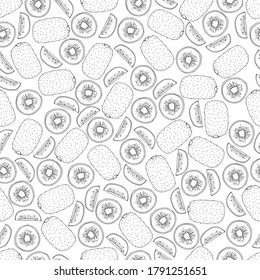 coloring book antistress seamless pattern Wallpaper with kiwi