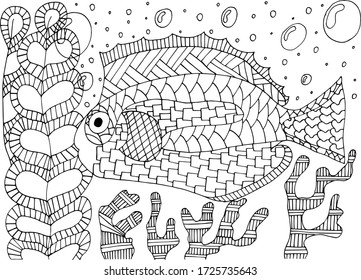 coloring book antistress tropical fish in algae and corals