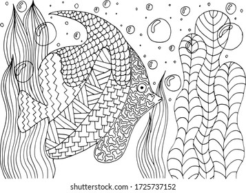 coloring book antistress tropical fish in algae and corals