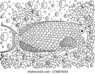 coloring book antistress tropical fish with algae and corals