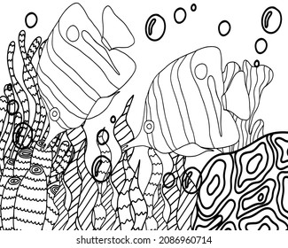 coloring book antistress tropical fish in algae and corals