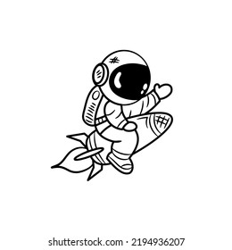 Coloring Book of astronaut riding a rocket into space
