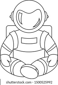 Coloring book. Astronaut in a spacesuit sits calmly with his legs crossed. The astronaut in the lotus position levitates in harmony with himself and the world. Vector illustration in outline style