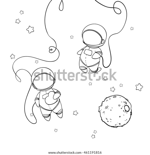 Coloring Book Astronaut Vector Illustration Cute Stock Vector Royalty Free