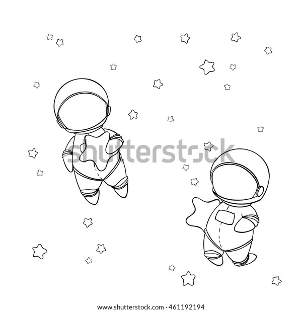 Coloring Book Astronaut Vector Illustration Cute Stock Vector (Royalty ...