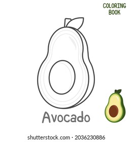 Libro de coloración con ilustración vectorial aguacate imprimible en papel para medios educativos infantiles