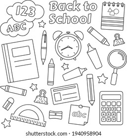 Coloring book of back to school theme and stationery set for kids