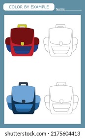 Coloring book of a  backpack. Educational creative games for preschool children
