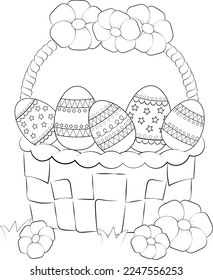 Coloring book basket with eggs. spring holiday coloring Easter