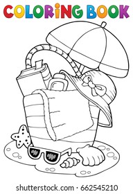 Coloring Book Beach Bag And Umbrella - Eps10 Vector Illustration.