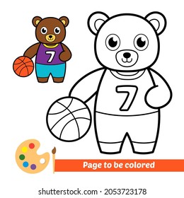 Coloring book, bear playing basketball vector