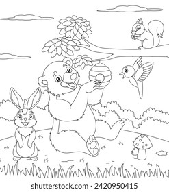 Coloring book bear theme vector illustration. for kids' coloring book