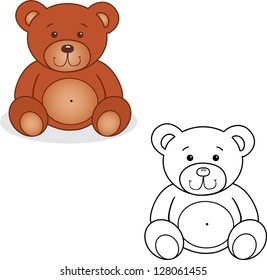 Coloring book. Bear toy vector illustration. Isolated on white.