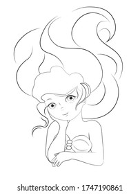 coloring book. beautiful, charming little mermaid princess, Picture in hand drawing cartoon style, for t-shirt wear fashion print design, greeting card, postcard. baby shower. party invitation.