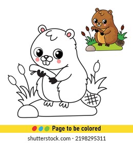 Libro de colorear con castor al estilo de las caricaturas. Ilustración en blanco y negro con un animal para el desarrollo de los niños.
