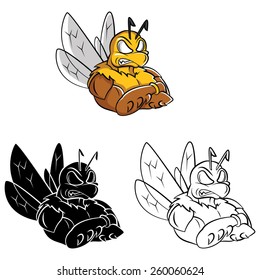 Coloring book Bee Strong cartoon character - vector illustration .EPS10