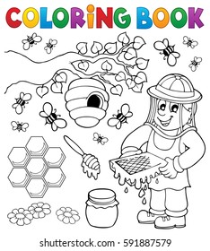 Coloring book with beekeeper - eps10 vector illustration.