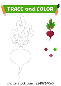 Coloring book with a beet.  Education and entertainment for preschool children.Trace and color it
