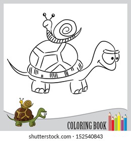 Coloring book - best friends / turtle and snail (vector)