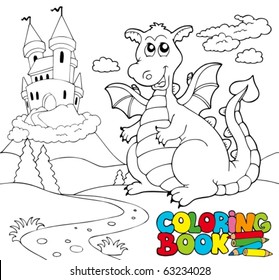 Coloring book with big dragon 2 - vector illustration.