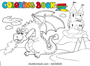 Coloring book with big dragon 3 - vector illustration.