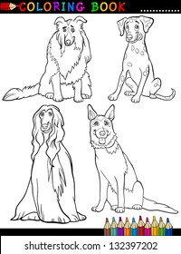 Coloring Book Black and White Cartoon Vector Illustration of Cute Purebred Dogs