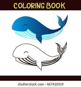 coloring book. blue whale. vector illustration. isolated on white