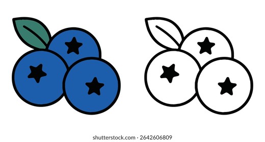 Coloring book of blueberries on white background line art vector illustration