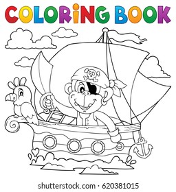 Färben des Buchbootes mit PiratenAffe - eps10 Vektorgrafik.