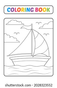 Coloring book, boat vector image