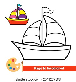 Coloring book, boat vector image