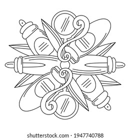 Coloring book. Body and face care, stylized mandala, beauty and health theme.