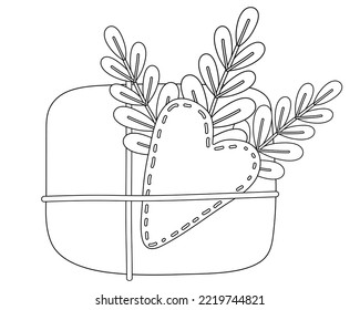Coloring book, Box with a gift for christmas, new year, birthday. Black and white illustration for coloring. Development of children, education of preschoolers, schoolchildren. Task, game.