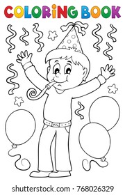 Coloring book boy celebrating theme 1 - eps10 vector illustration.