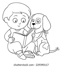 Coloring book (boy and dog)