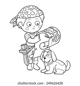 Coloring book (boy and dog playing pirates) 